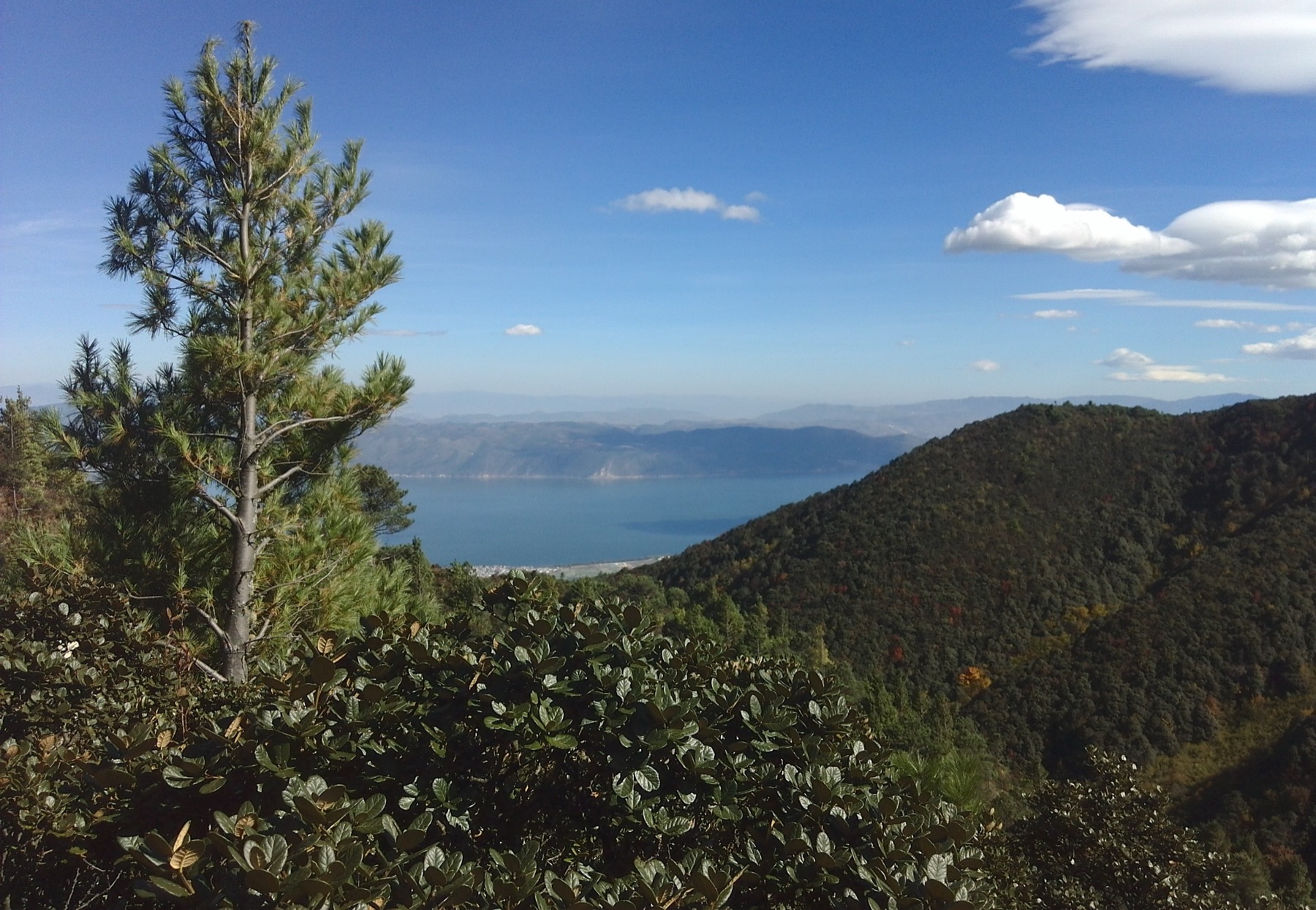 Cangshan mountains and Erhai Lake viewed from above Dali in Yunnan.