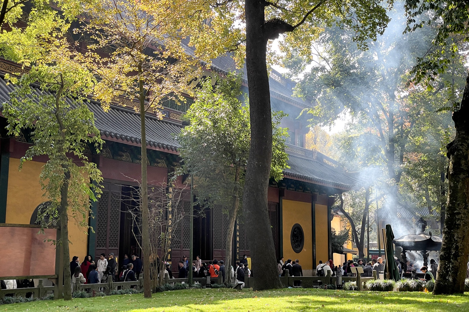 A temple structure inside Lingyin Temple in Hangzhou.