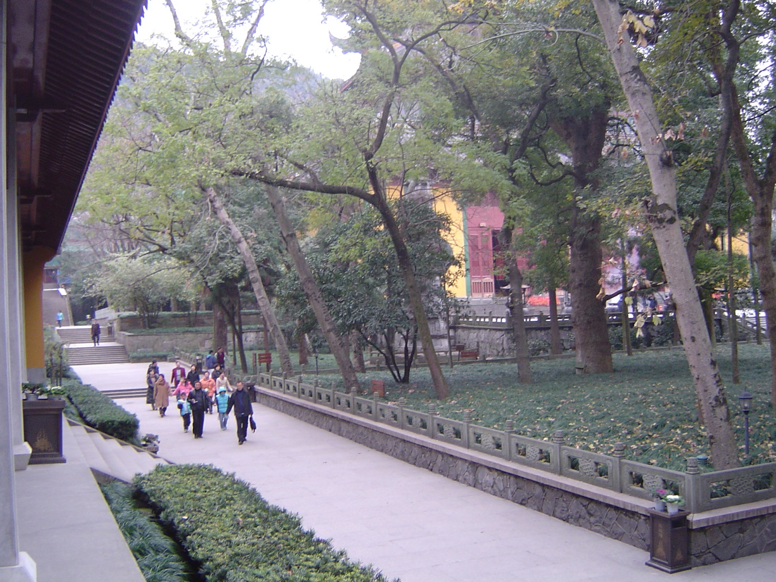 Main courtyard at Lingyin Temple before the Grand Hall in Hangzhou.