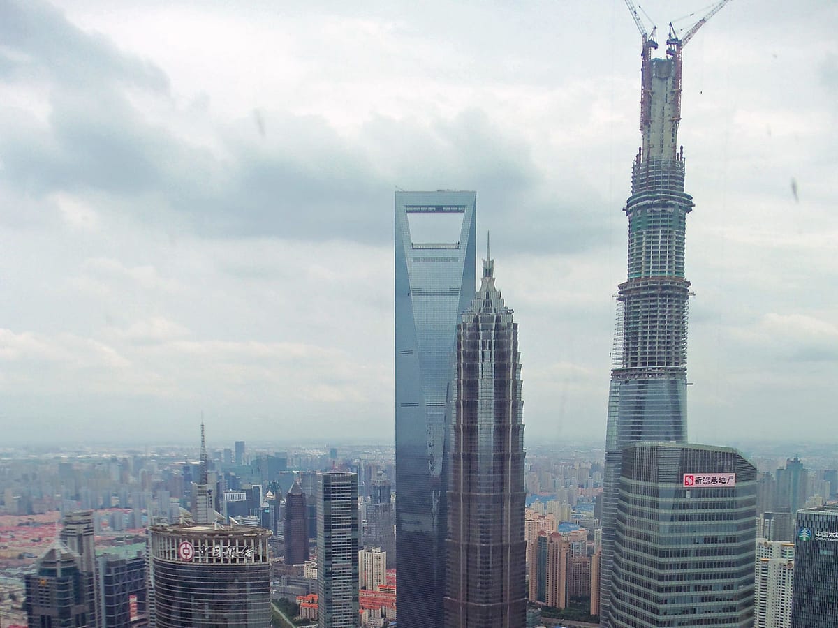 Oriental Pearl Tower viewed through mist in Shanghai.
