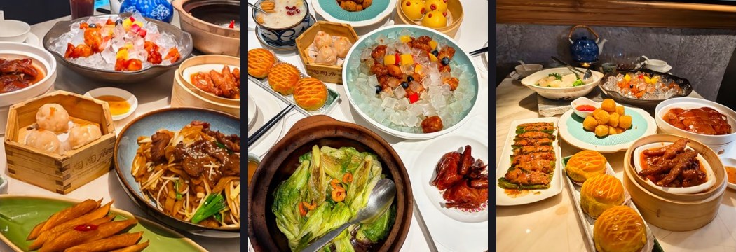Three Taotaoju food photos showing dim sum, roast meats, pineapple buns, and shared Cantonese dishes.