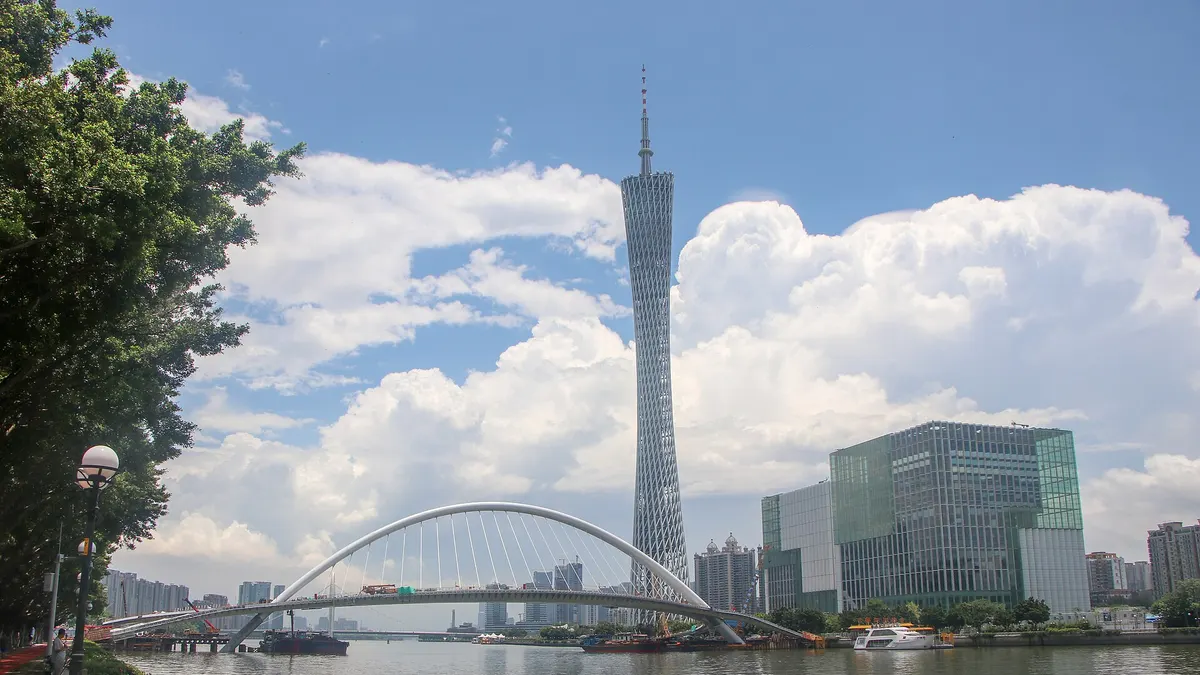 Canton Tower and Haixin Bridge along the Pearl River in Guangzhou