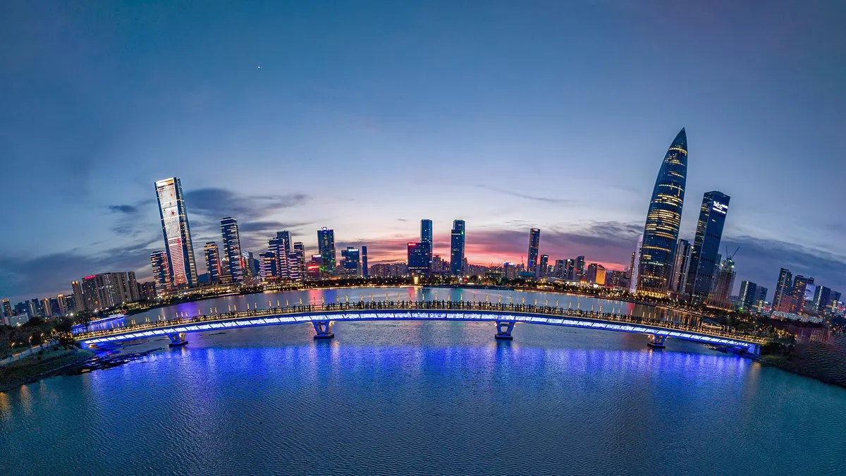 Shenzhen Bay office skyline at dusk